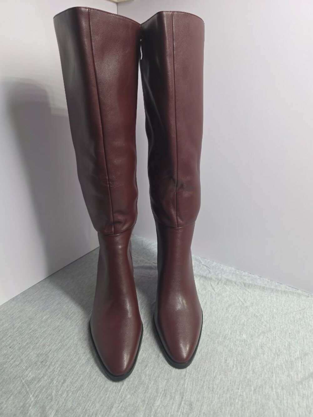 TopWalks Chunky Heel Knee High Boots Womens 9.5 Burgundy Zip Up - Picture 4 of 7
